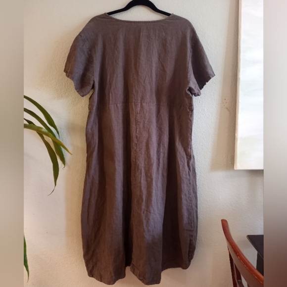 Bryn Walker Linen Light Chocolate Brown Bohemian Lagenlook Loose Fit Dress M - Picture 5 of 8